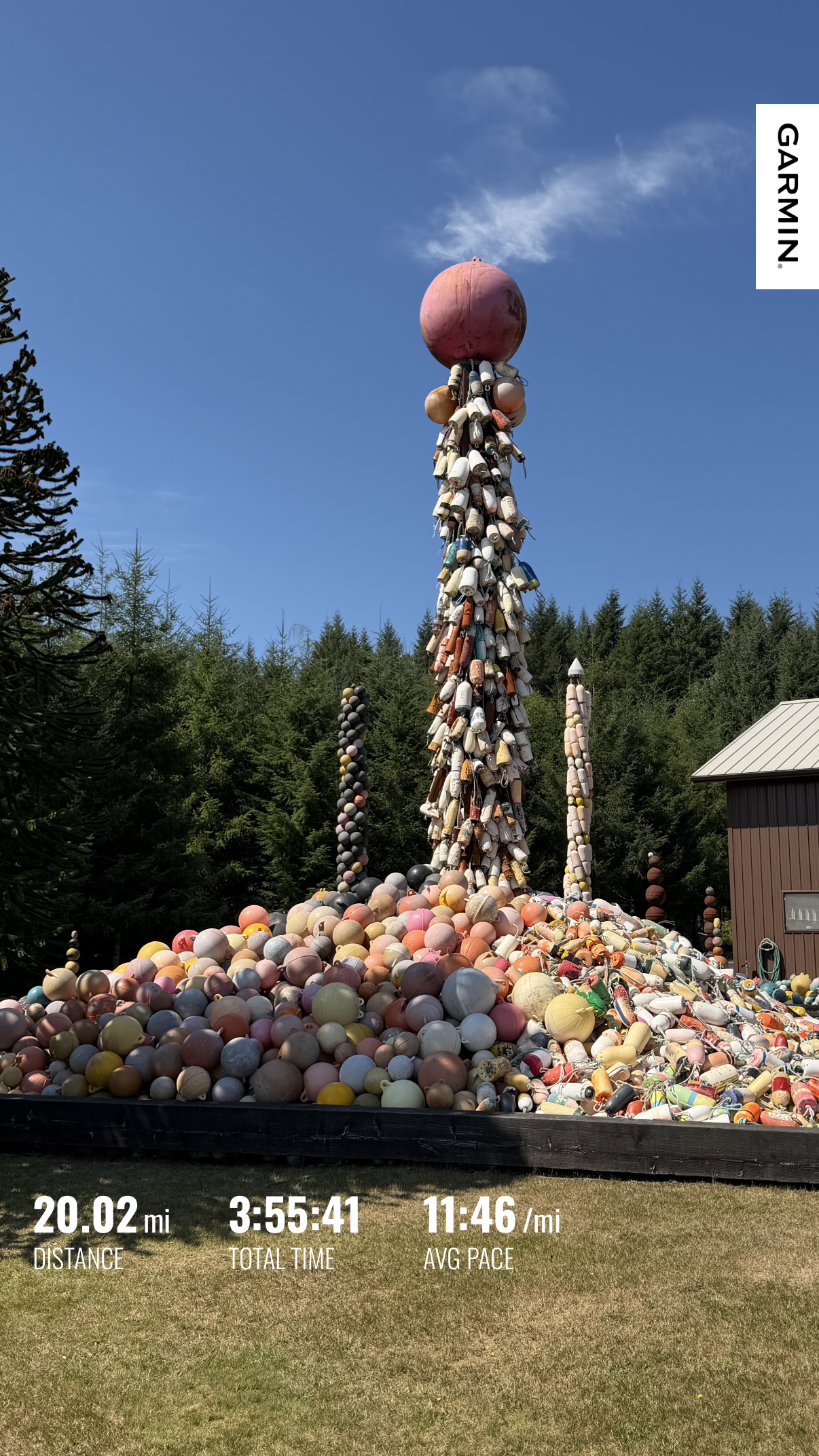 A tower of colorful fishing floats at John’s Beachcombing Museum in Forks after Matthew’s 20.02-mile Day 8 run