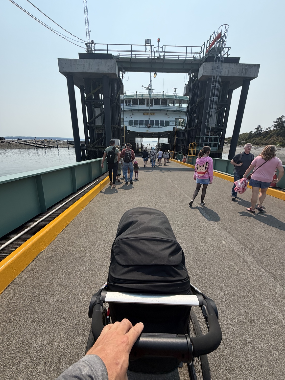 View over the running stroller while boarding the ferry from Whidbey Island