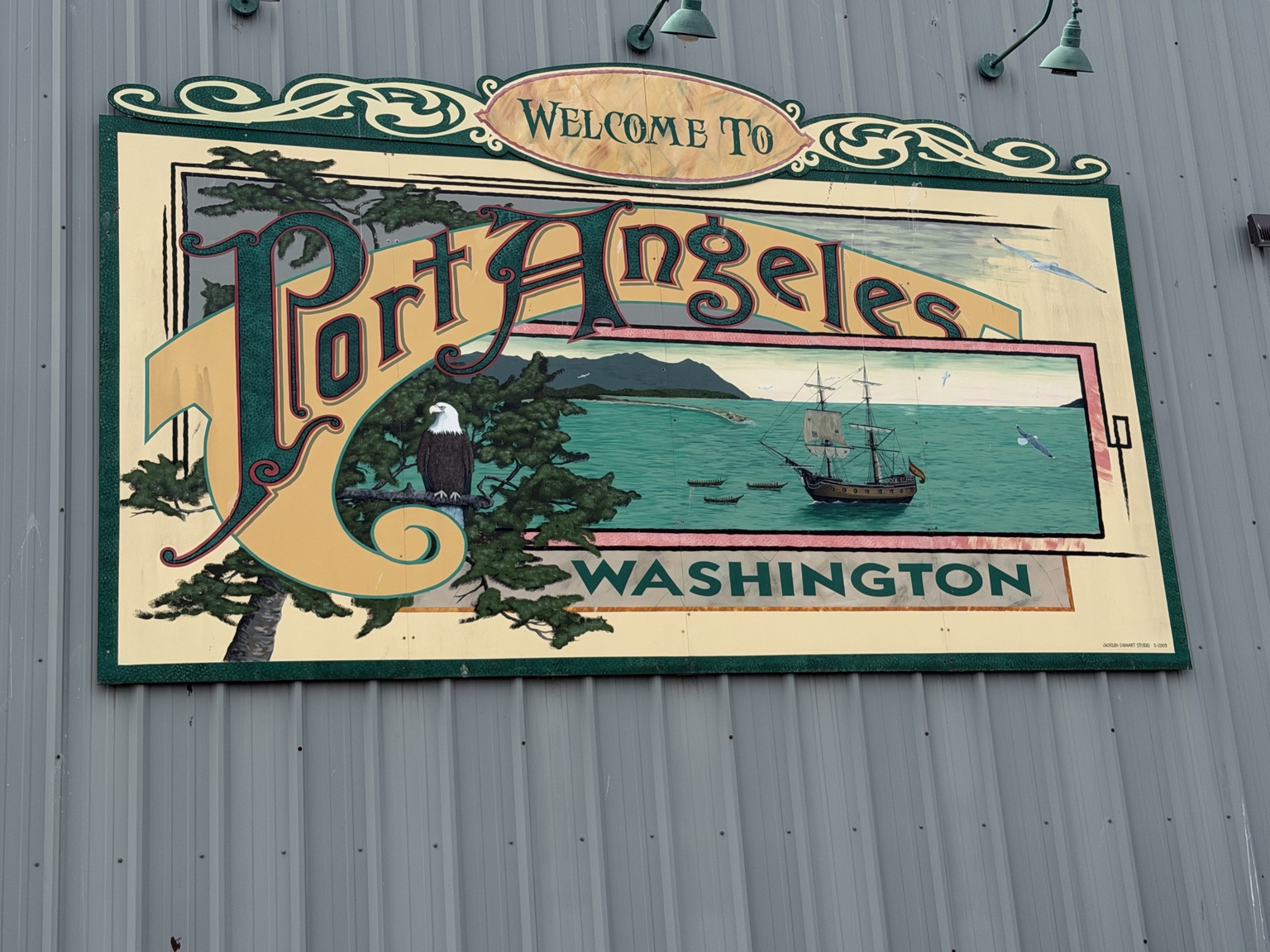 Colorful welcome sign for Port Angeles, Washington