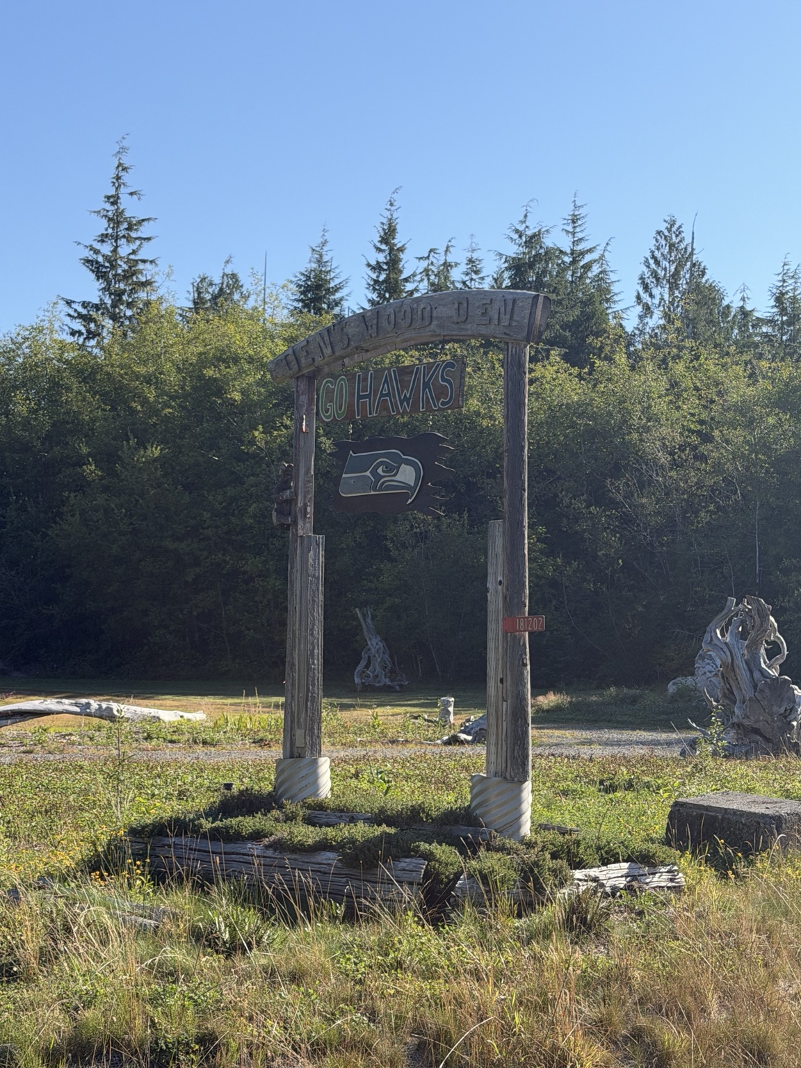 A rustic roadside art installation near Forks, Washington