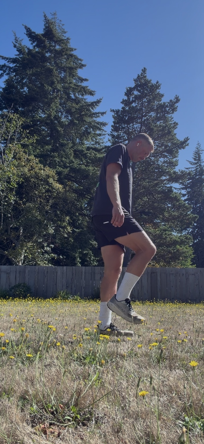 Matthew taking careful steps outside while testing his healing ankle
